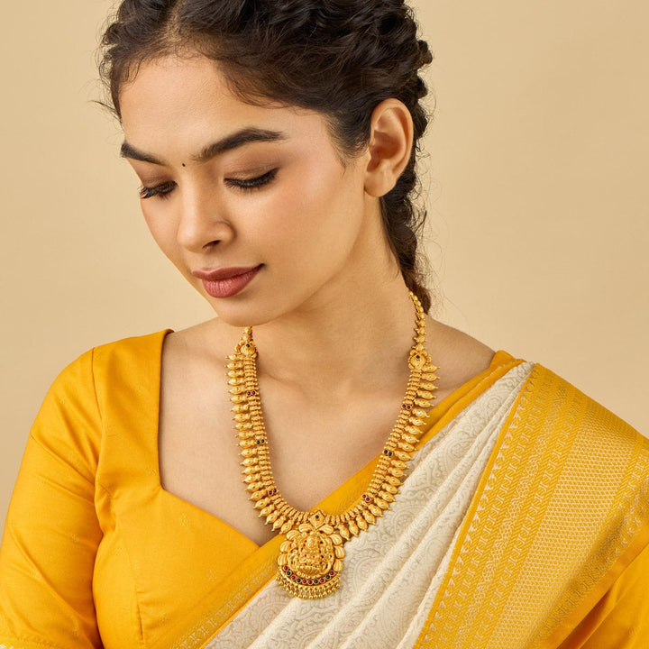 92.5 Silver Gold-Plated Lakshmi Temple Jewellery Long Necklace Haram