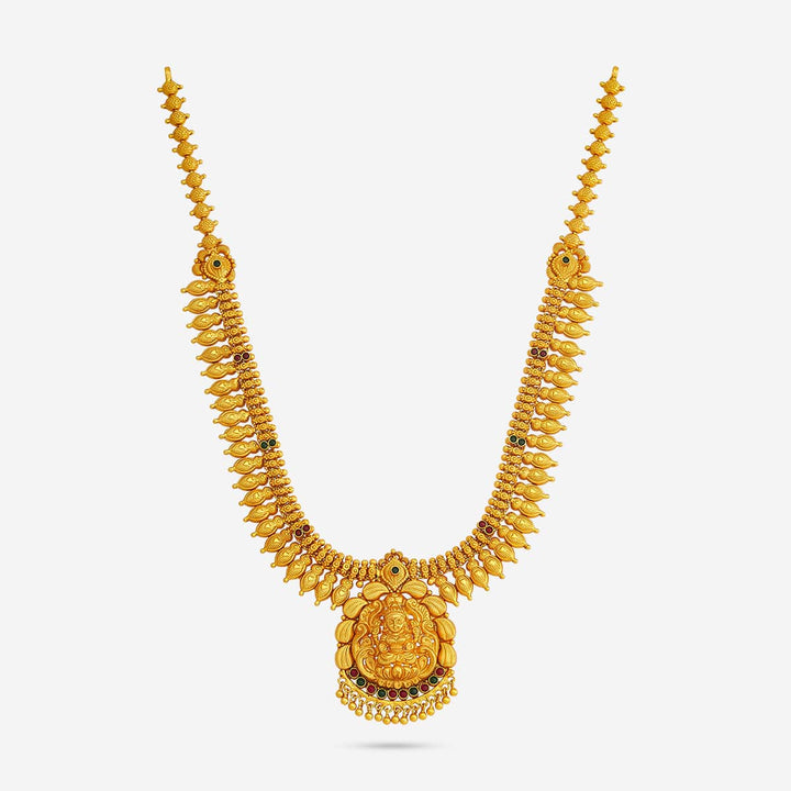92.5 Silver Gold-Plated Lakshmi Temple Jewellery Long Necklace Haram