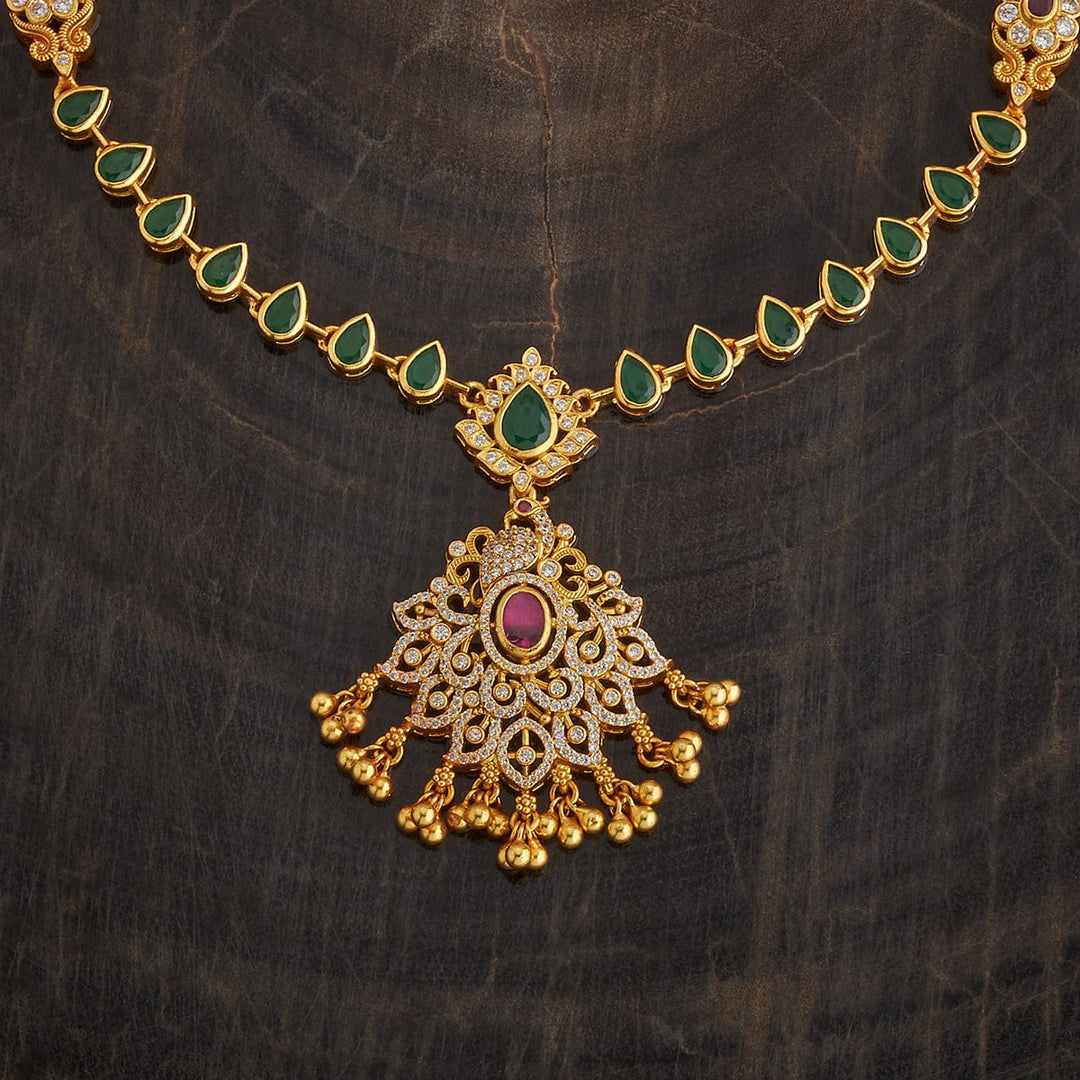 Pure 92.5 Silver Gold-Plated Ruby, Green and White Stone Contemporary Necklace