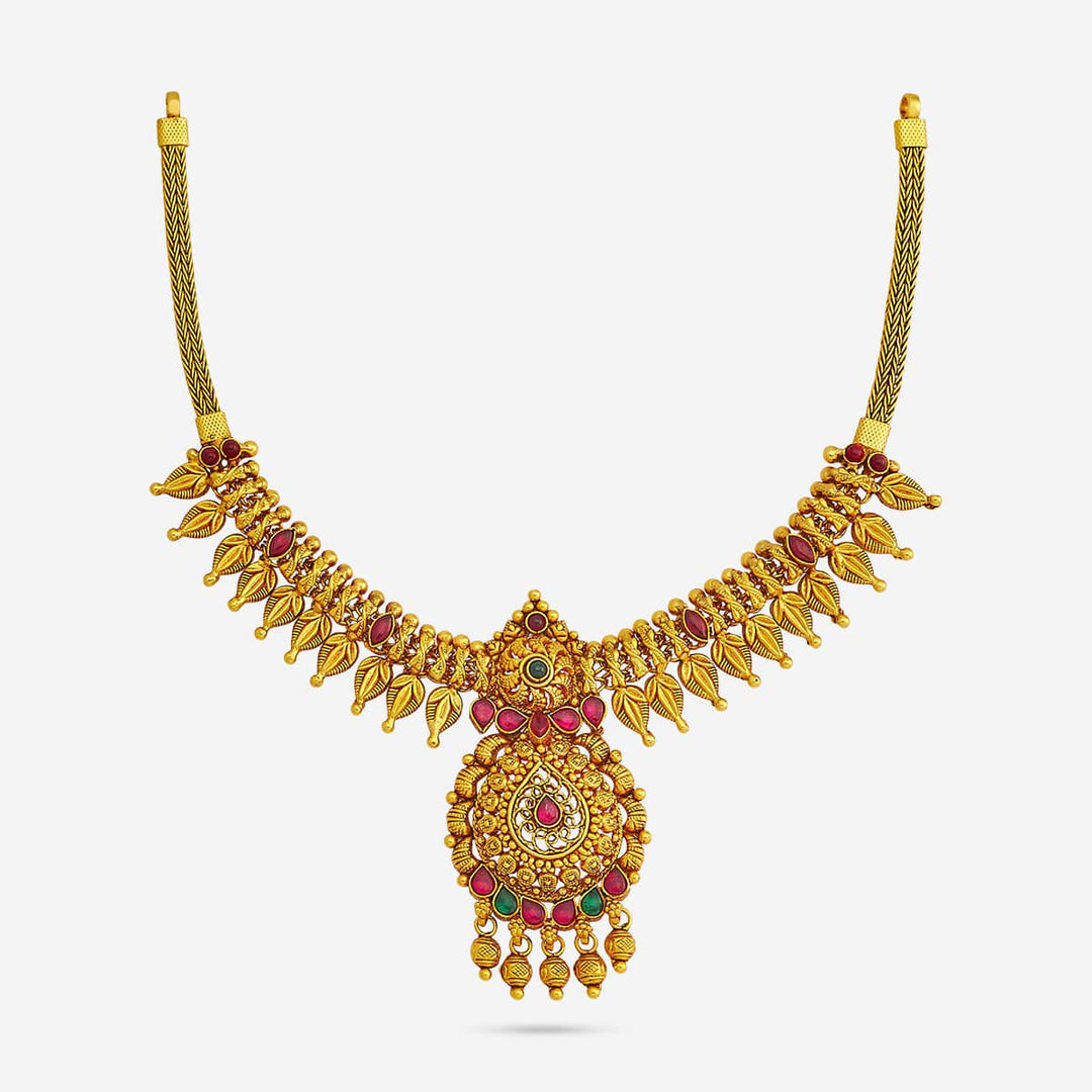 Pure 92.5 Silver, Gold Plated Necklace with Tear Drop Pendant and Leaf Units