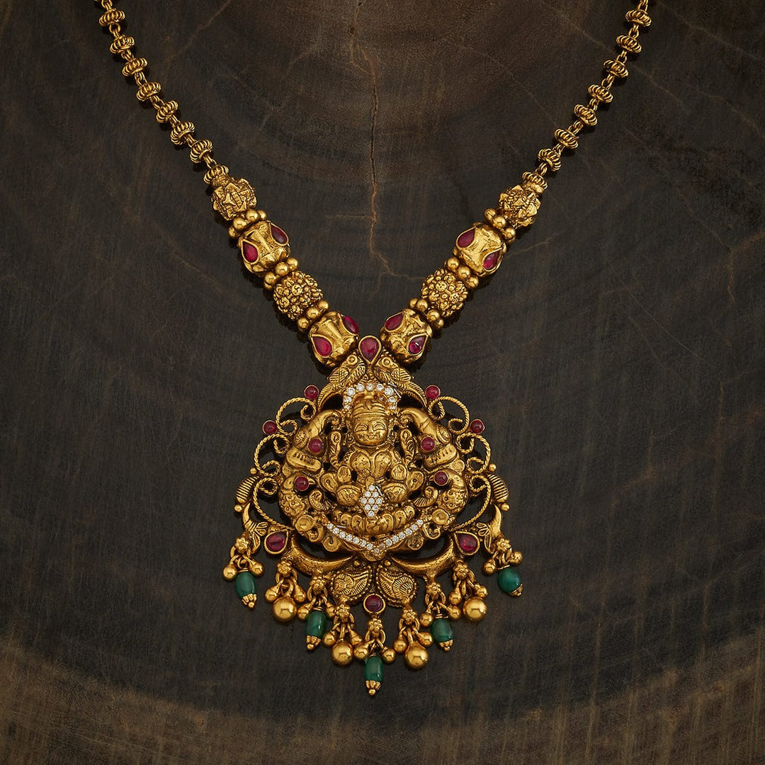 Pure 92.5 silver Gold Plated Necklace With Lakshmi Pendant and dangling beads