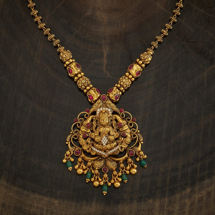 Pure 92.5 silver Gold Plated Necklace With Lakshmi Pendant and dangling beads