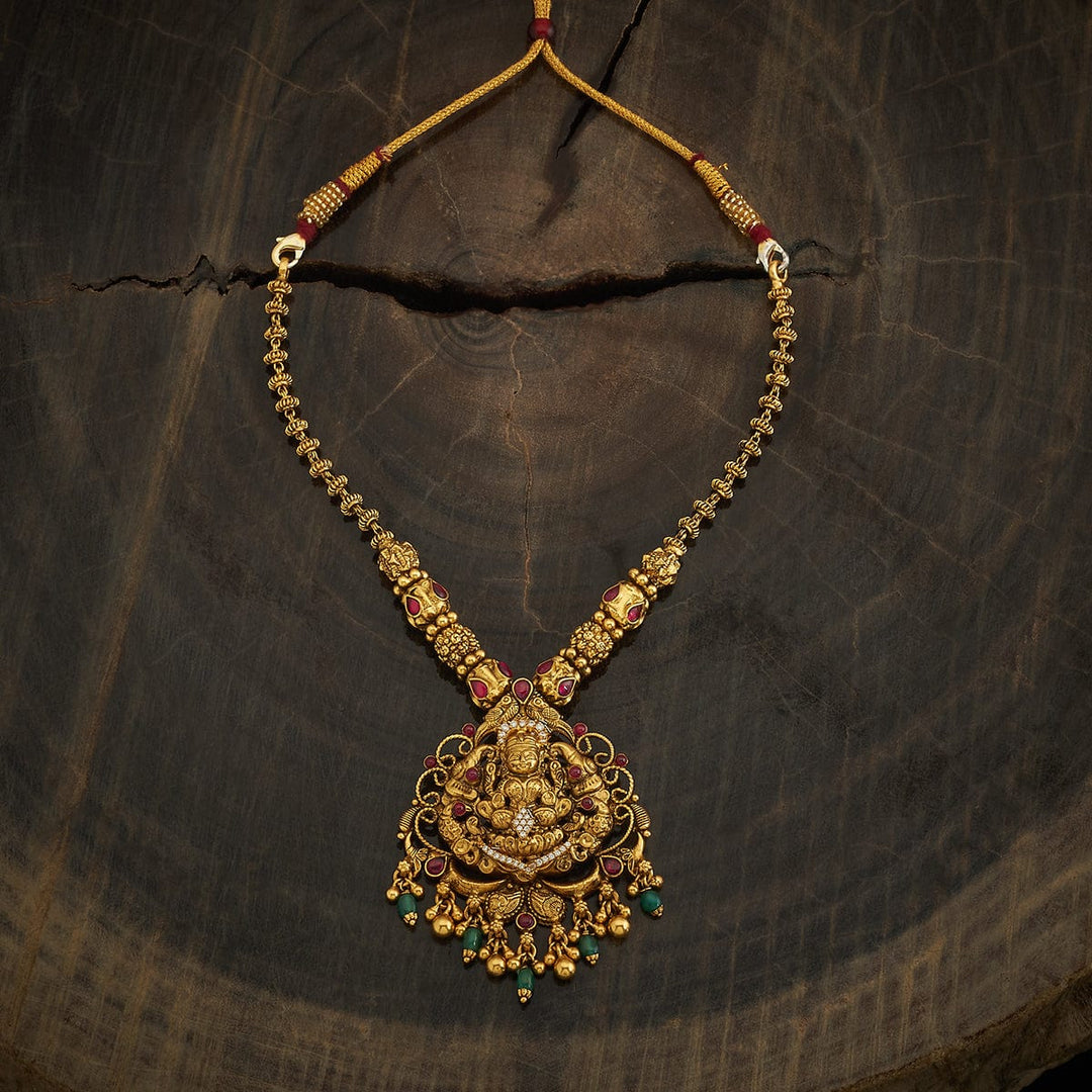 Pure 92.5 silver Gold Plated Necklace With Lakshmi Pendant and dangling beads