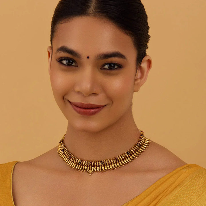 Pure 92.5 Silver Traditional Gold-Plated Necklace with Gemstone Accents