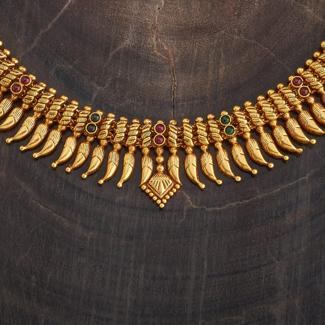 Pure 92.5 Silver Traditional Gold-Plated Necklace with Gemstone Accents