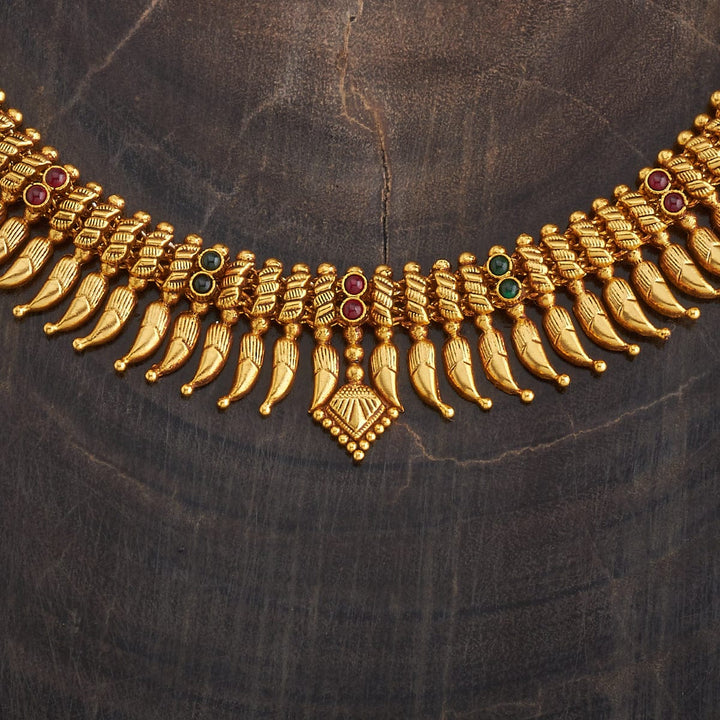Pure 92.5 Silver Traditional Gold-Plated Necklace with Gemstone Accents