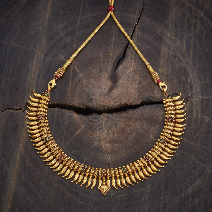 Pure 92.5 Silver Traditional Gold-Plated Necklace with Gemstone Accents