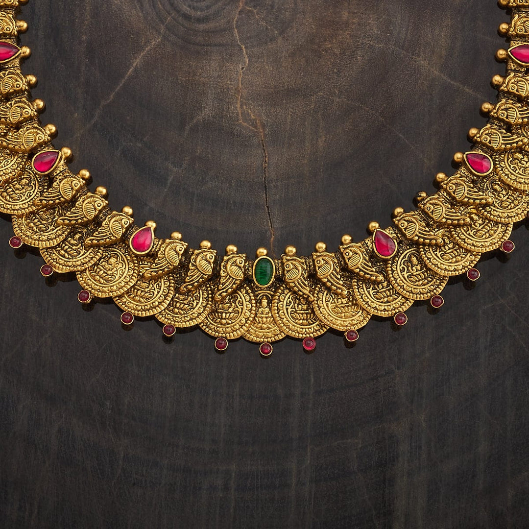 Pure 92.5 Silver Vintage Style Gold-Plated Lakshmi Kaasu Necklace