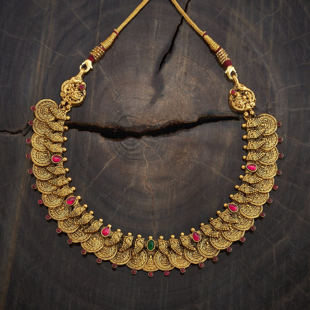 Pure 92.5 Silver Vintage Style Gold-Plated Lakshmi Kaasu Necklace