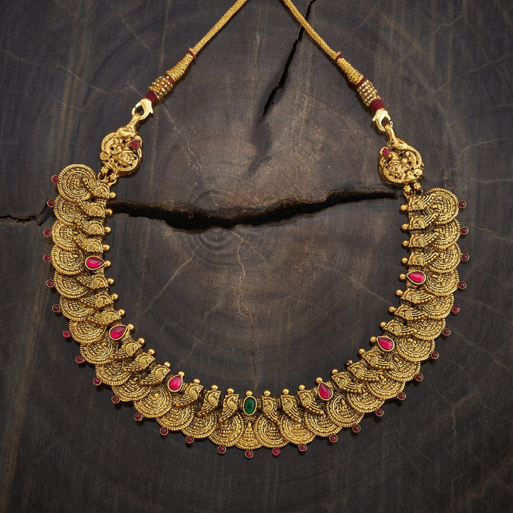 Pure 92.5 Silver Vintage Style Gold-Plated Lakshmi Kaasu Necklace