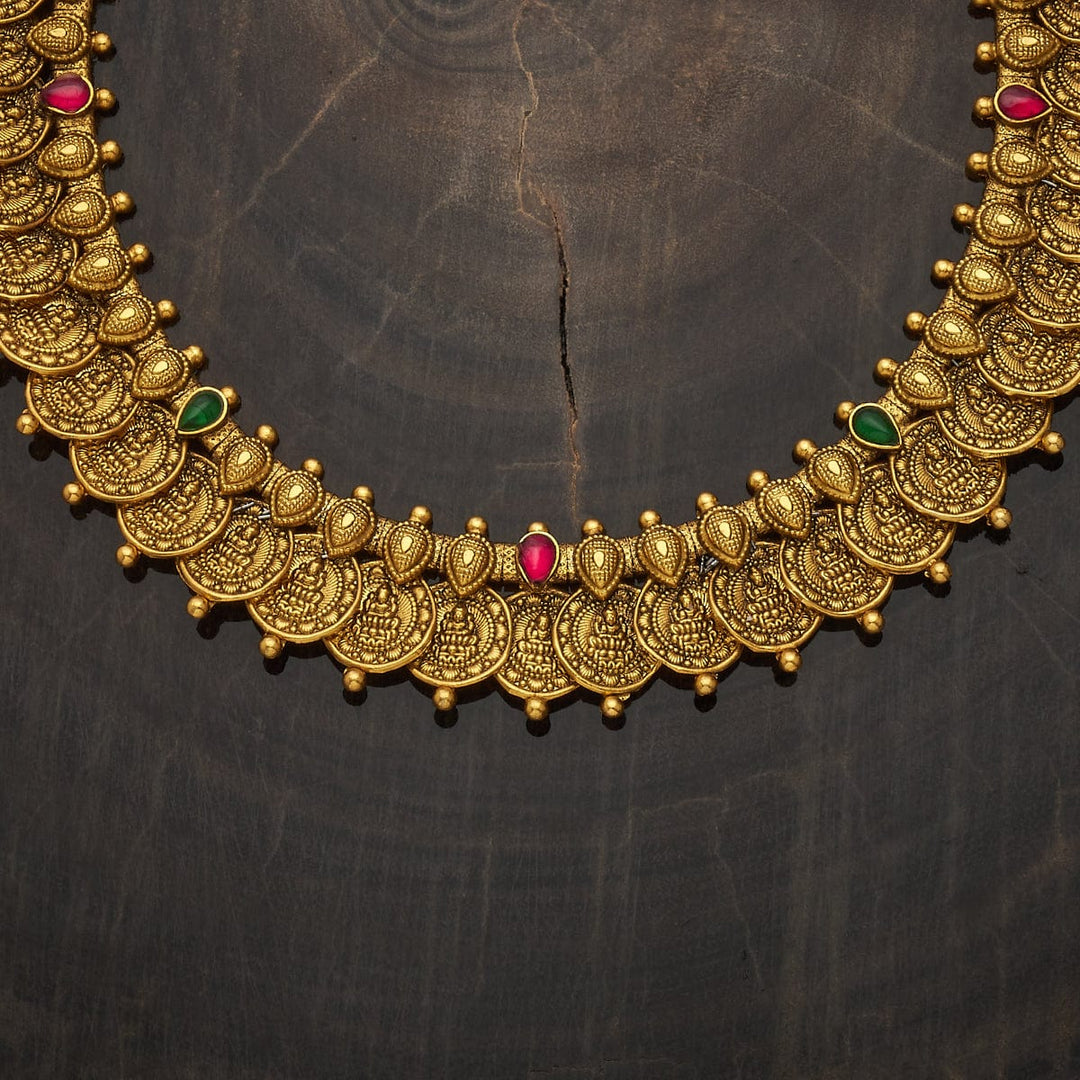 Pure 92.5 Silver Vintage Style Gold-Plated Lakshmi Kaasu Necklace
