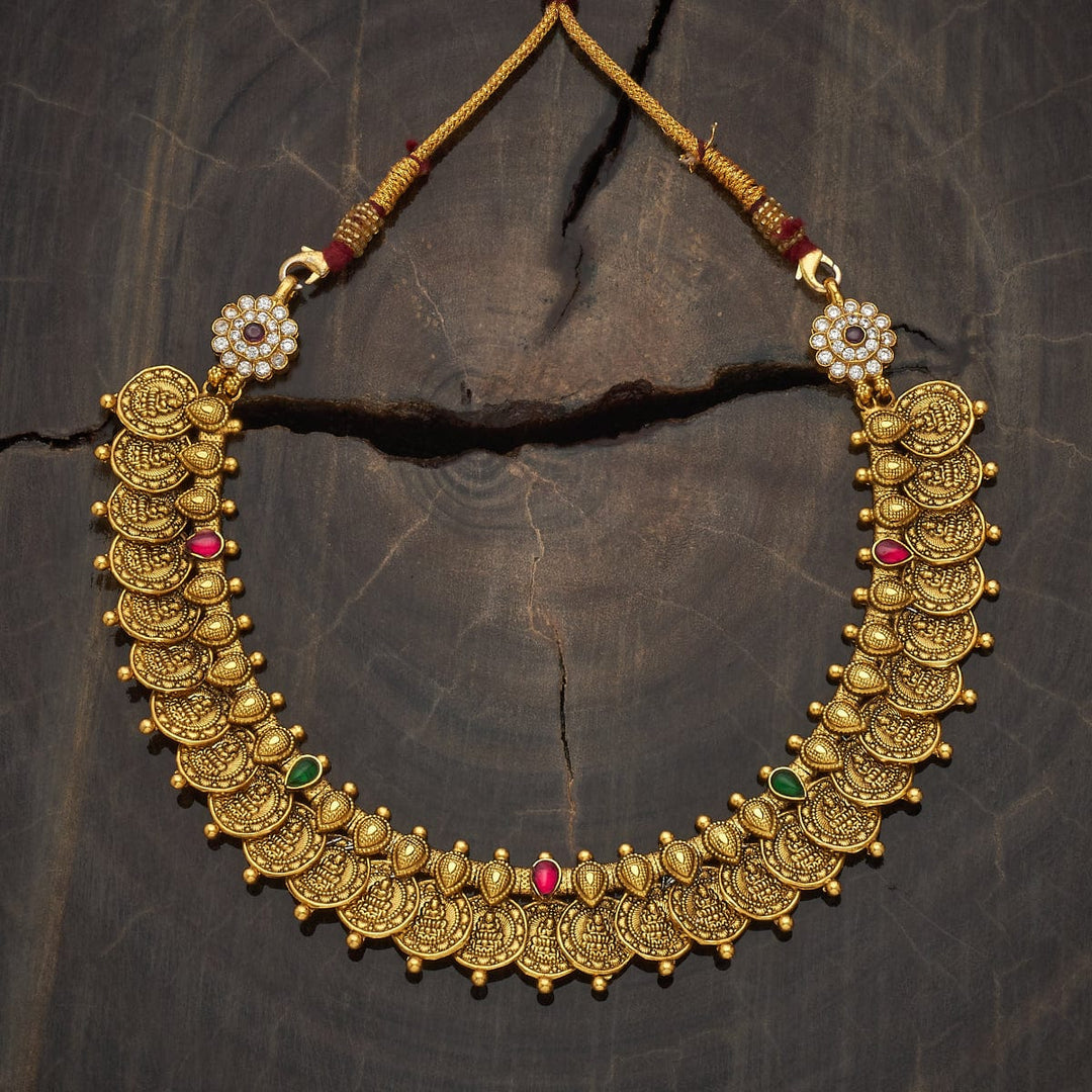 Pure 92.5 Silver Vintage Style Gold-Plated Lakshmi Kaasu Necklace