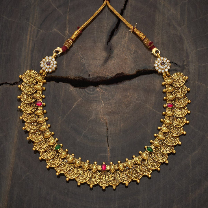 Pure 92.5 Silver Vintage Style Gold-Plated Lakshmi Kaasu Necklace