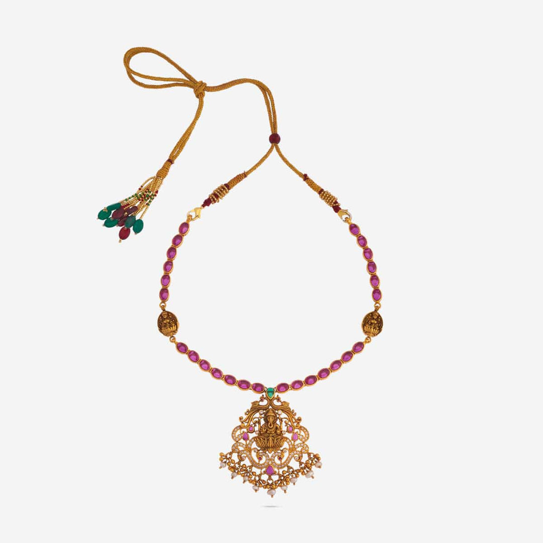 Pure 92.5 Silver, Gold Plated Necklace with Ganesha Pendant and dangling Beads