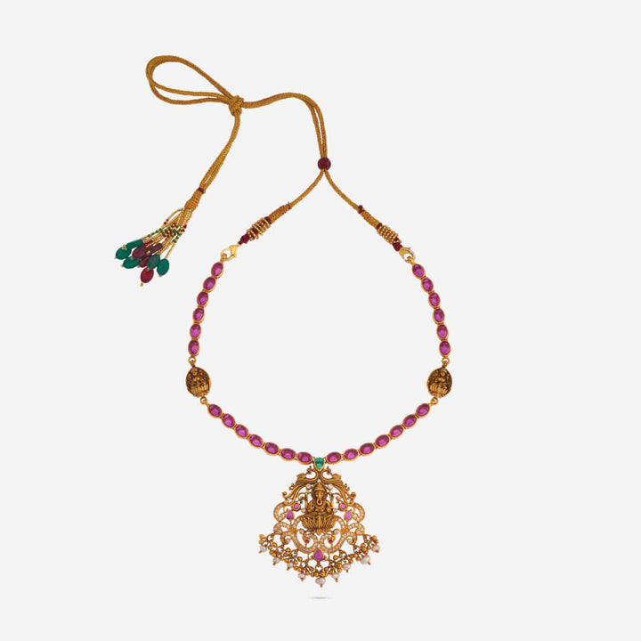 Pure 92.5 Silver, Gold Plated Necklace with Ganesha Pendant and dangling Beads