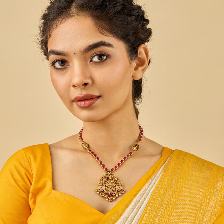 Pure 92.5 Silver, Gold Plated Necklace with Ganesha Pendant and dangling Beads