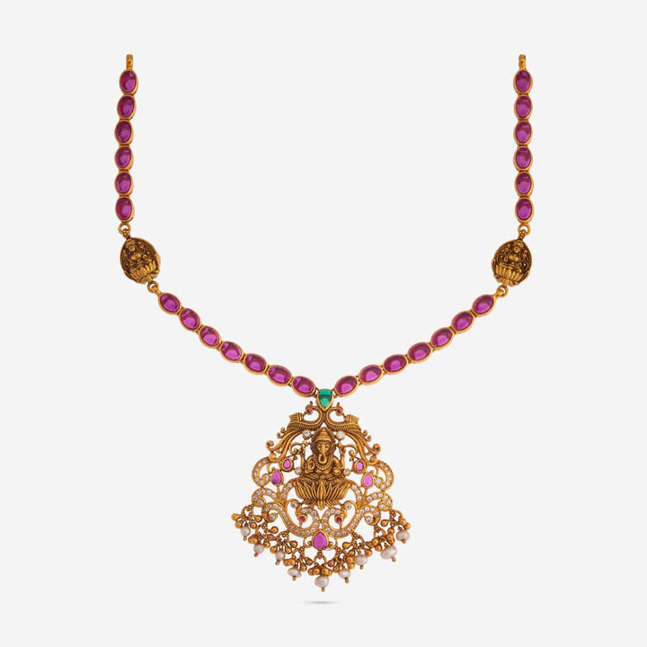 Pure 92.5 Silver, Gold Plated Necklace with Ganesha Pendant and dangling Beads