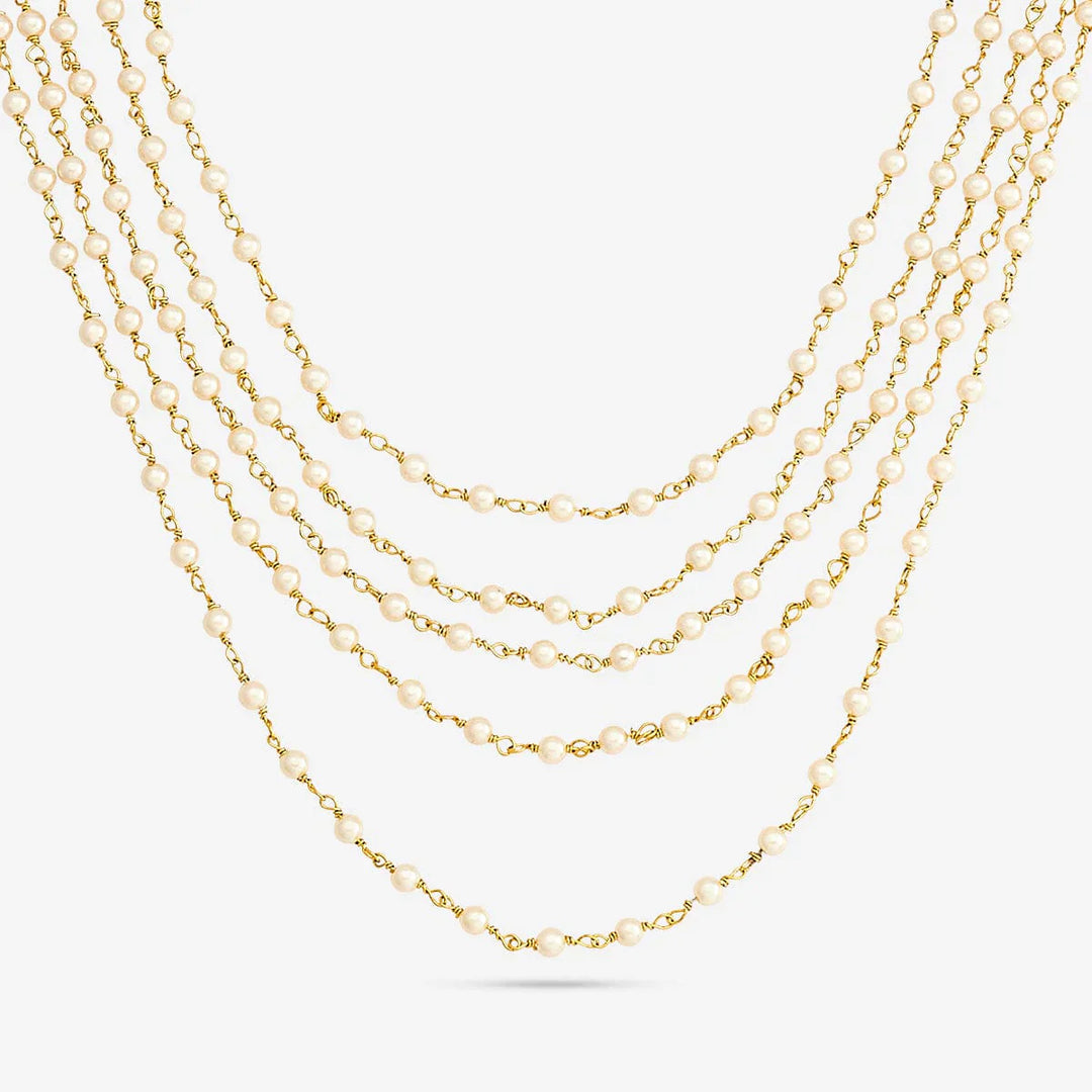 Pure 92.5 Silver, Gold Oxidized Multi-Layer Pearl Haram Necklace with Intricate Side Motifs and Stone Accents