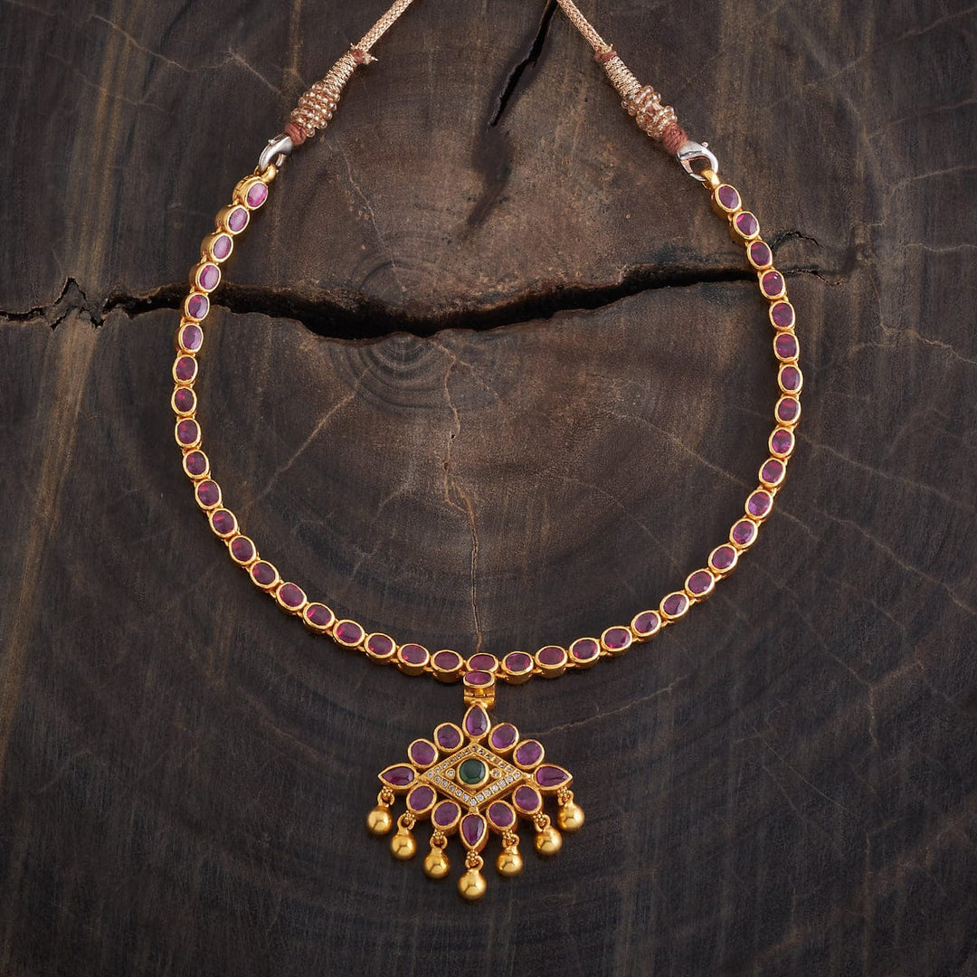 Pure 92.5 Silver, Gold Plated Reversible Temple Necklace with Ruby and White Stone Accents