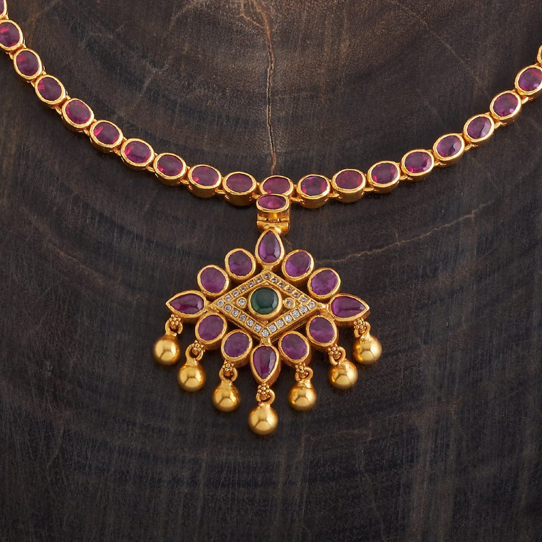 Pure 92.5 Silver, Gold Plated Reversible Temple Necklace with Ruby and White Stone Accents