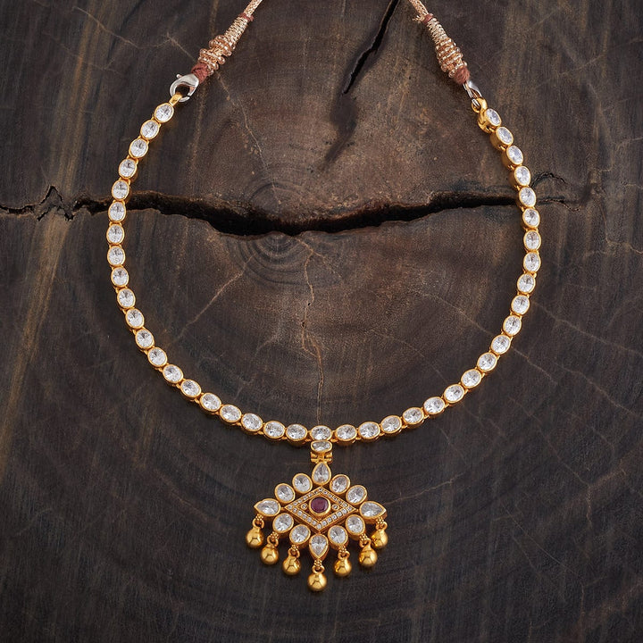 Pure 92.5 Silver, Gold Plated Reversible Temple Necklace with Ruby and White Stone Accents
