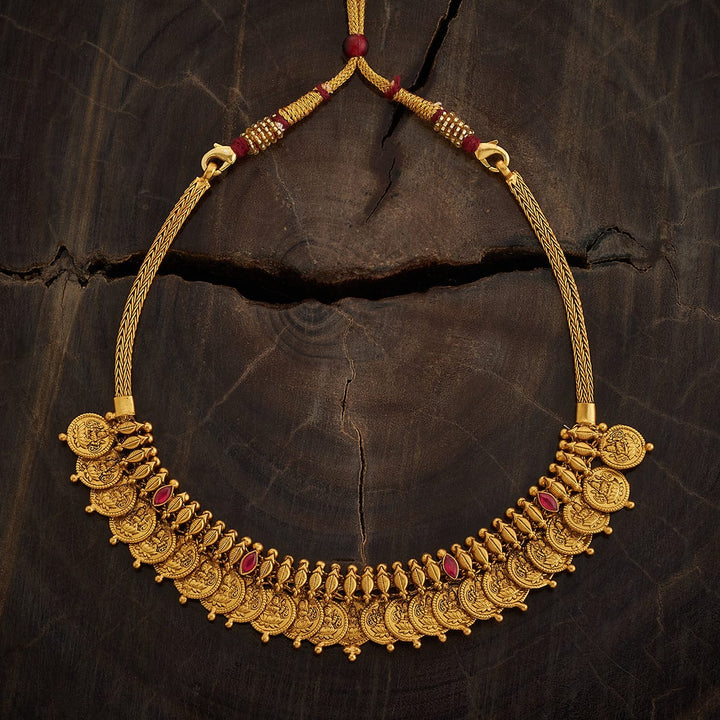 Pure 92.5 Silver, Gold Plated Kasu Mala Temple Necklace