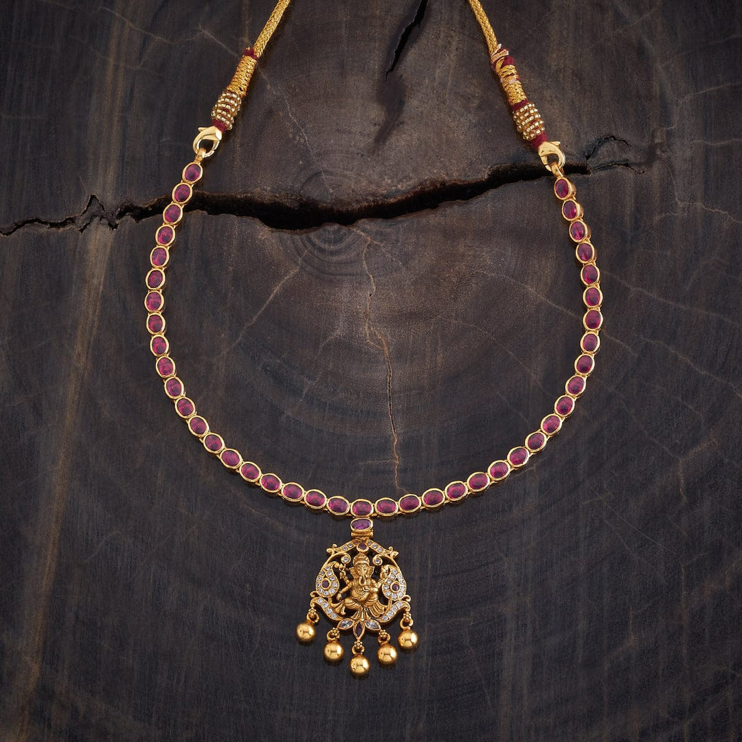 Pure 92.5 Silver Gold-Plated Necklace with Ganesha Pendant and Dangling Beads