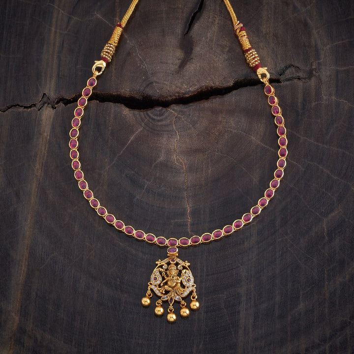 Pure 92.5 Silver Gold-Plated Necklace with Ganesha Pendant and Dangling Beads