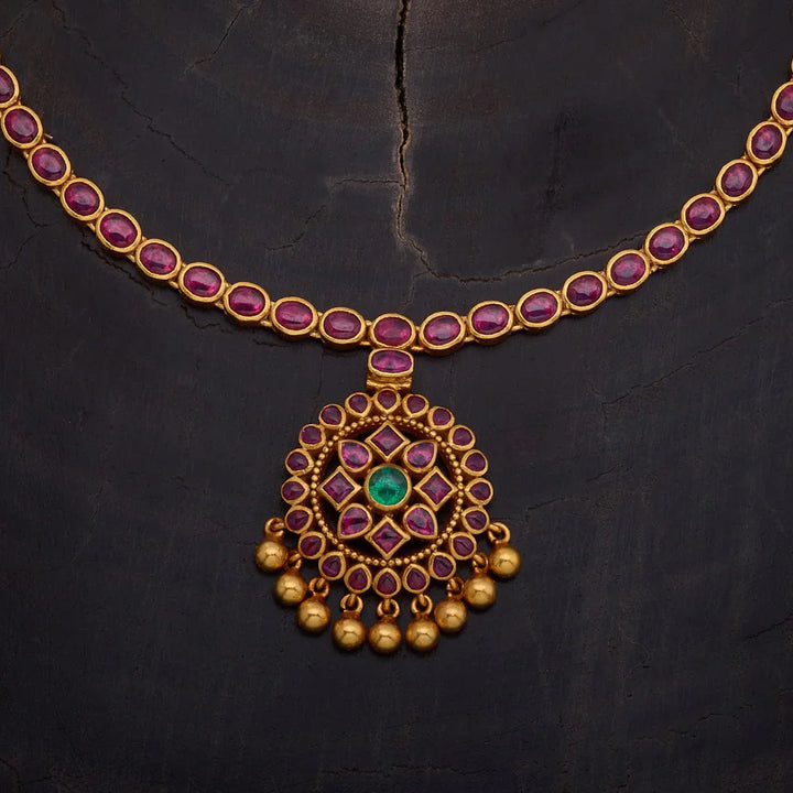 Pure 92.5 Silver,Temple Necklace with Dangling Pearls
