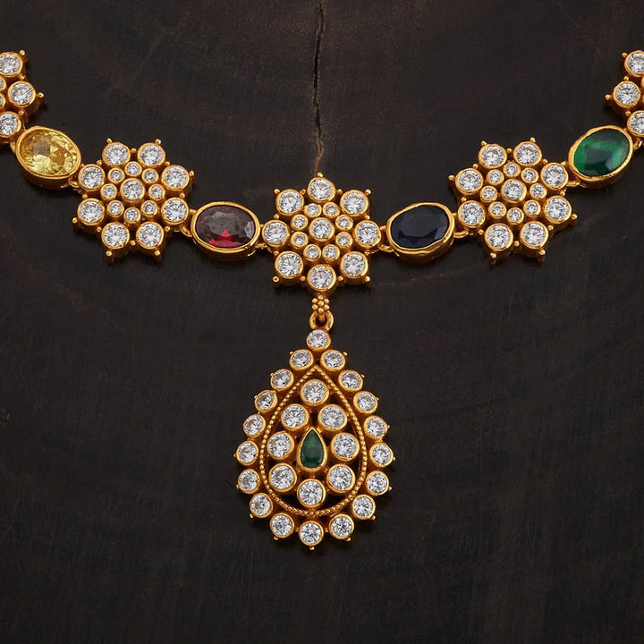 92.5 Pure Silver Flower Motif Temple Necklace