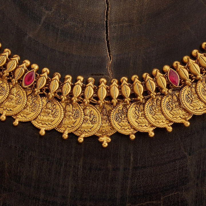 Pure 92.5 Silver, Gold Plated Kasu Mala Temple Necklace