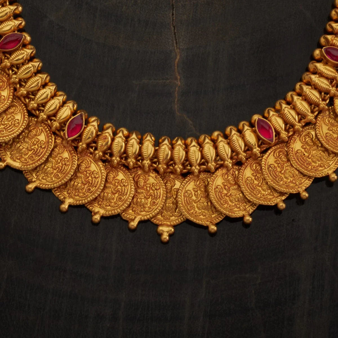 Pure 92.5 Silver, Gold Plated Kasu Mala Temple Necklace
