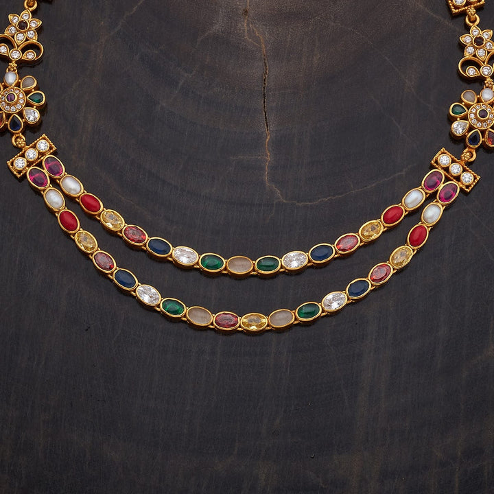 Pure 92.5 Silver Gold-Plated Navaratna Two-Layer Necklace