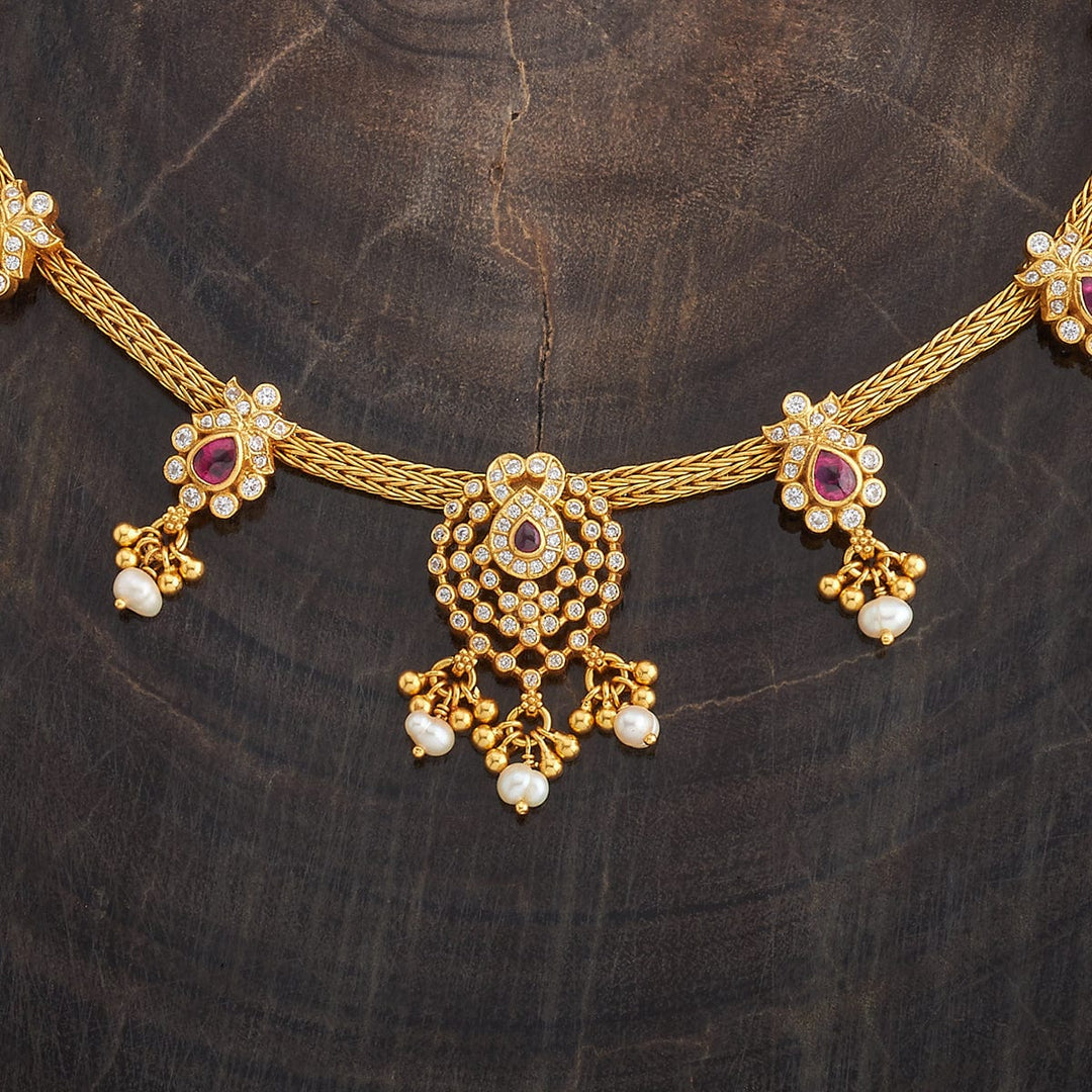 Pure 92.5 Silver Gold-Plated Floral Units Necklace with Dangling Beads
