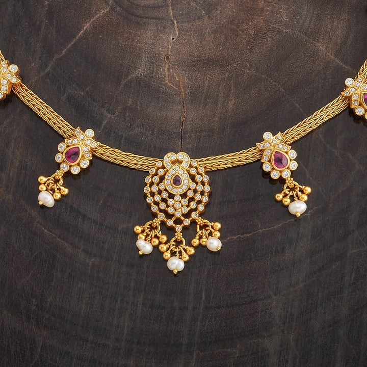 Pure 92.5 Silver Gold-Plated Floral Units Necklace with Dangling Beads