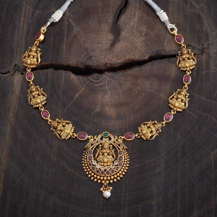 Pure 92.5 Silver Gold-Plated CZ Stone Necklace With Lakshmi Units and Pendant
