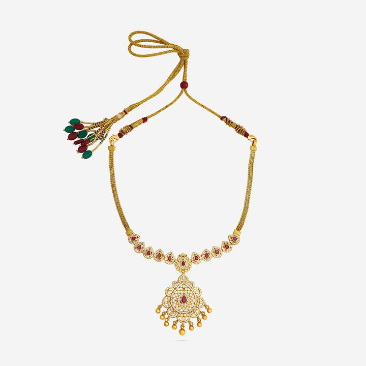 Pure 92.5 Silver, Gold Plated Tear-Drop Design Necklace with Gemstone Detailing