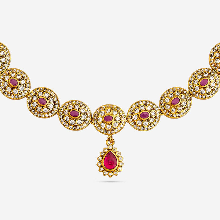 Pure 92.5 Silver, Gold Plated CZ Stone Floral Necklace with Tear Drop Pendant