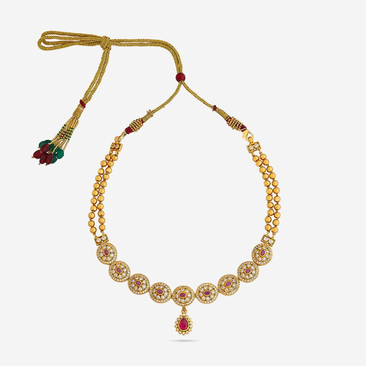 Pure 92.5 Silver, Gold Plated CZ Stone Floral Necklace with Tear Drop Pendant