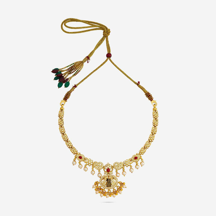 Pure 92.5 Silver, Gold Plated CZ Stone Necklace with Peacock Pendant and dangling Beads | SHOBITAM