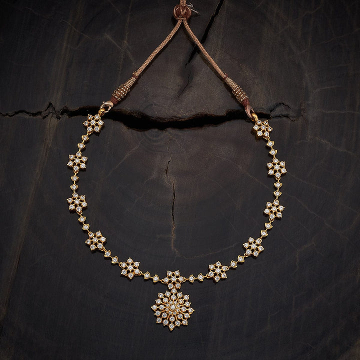 Pure 92.5 Silver Gold-Plated Floral Motif Necklace with Cubic Zirconia Stones