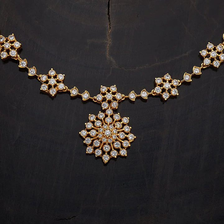 Pure 92.5 Silver Gold-Plated Floral Motif Necklace with Cubic Zirconia Stones