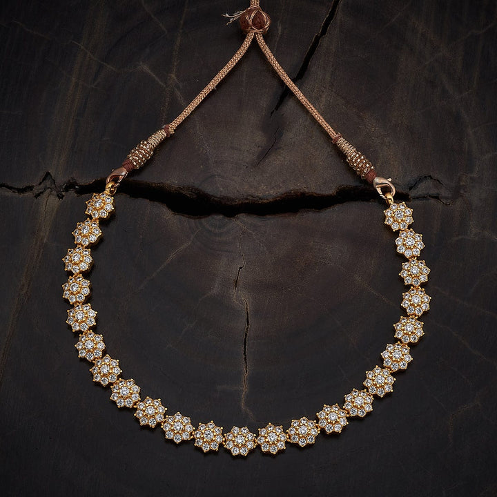 Pure 92.5 Silver Gold-Plated Floral Design Necklace with CZ Stone Accents