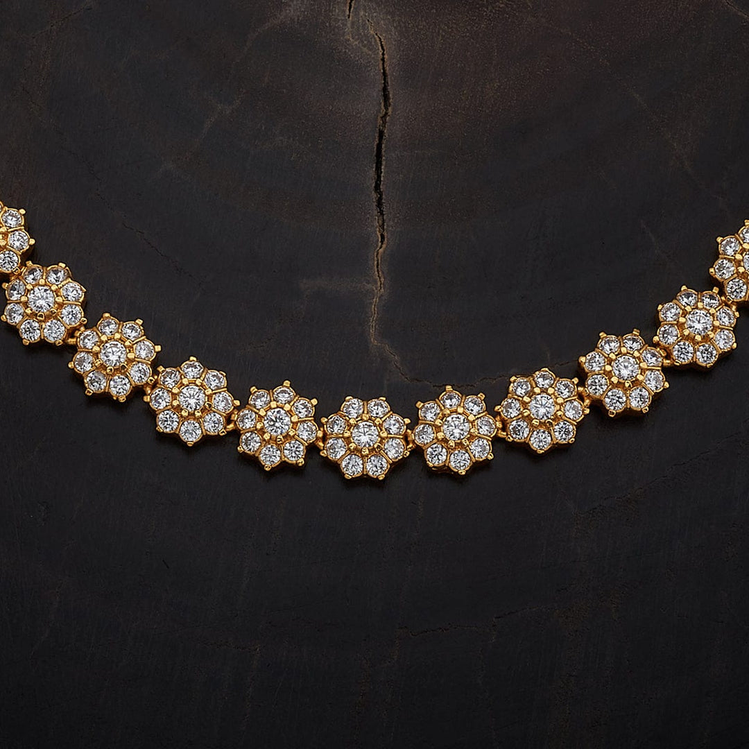 Pure 92.5 Silver Gold-Plated Floral Design Necklace with CZ Stone Accents