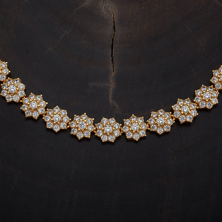 Pure 92.5 Silver Gold-Plated Floral Design Necklace with CZ Stone Accents
