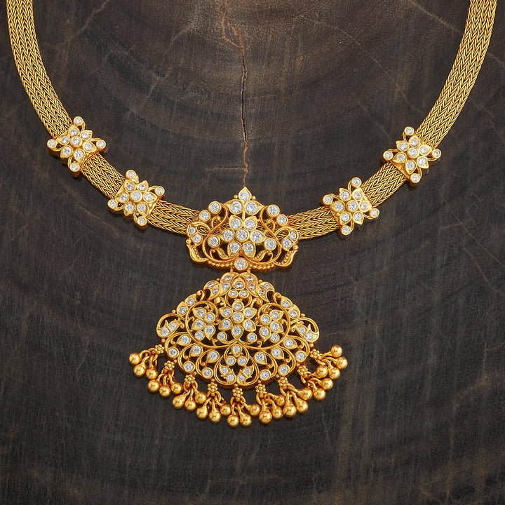 Pure 92.5 Silver, Gold Plated CZ Stone Necklace with Floral Pendant