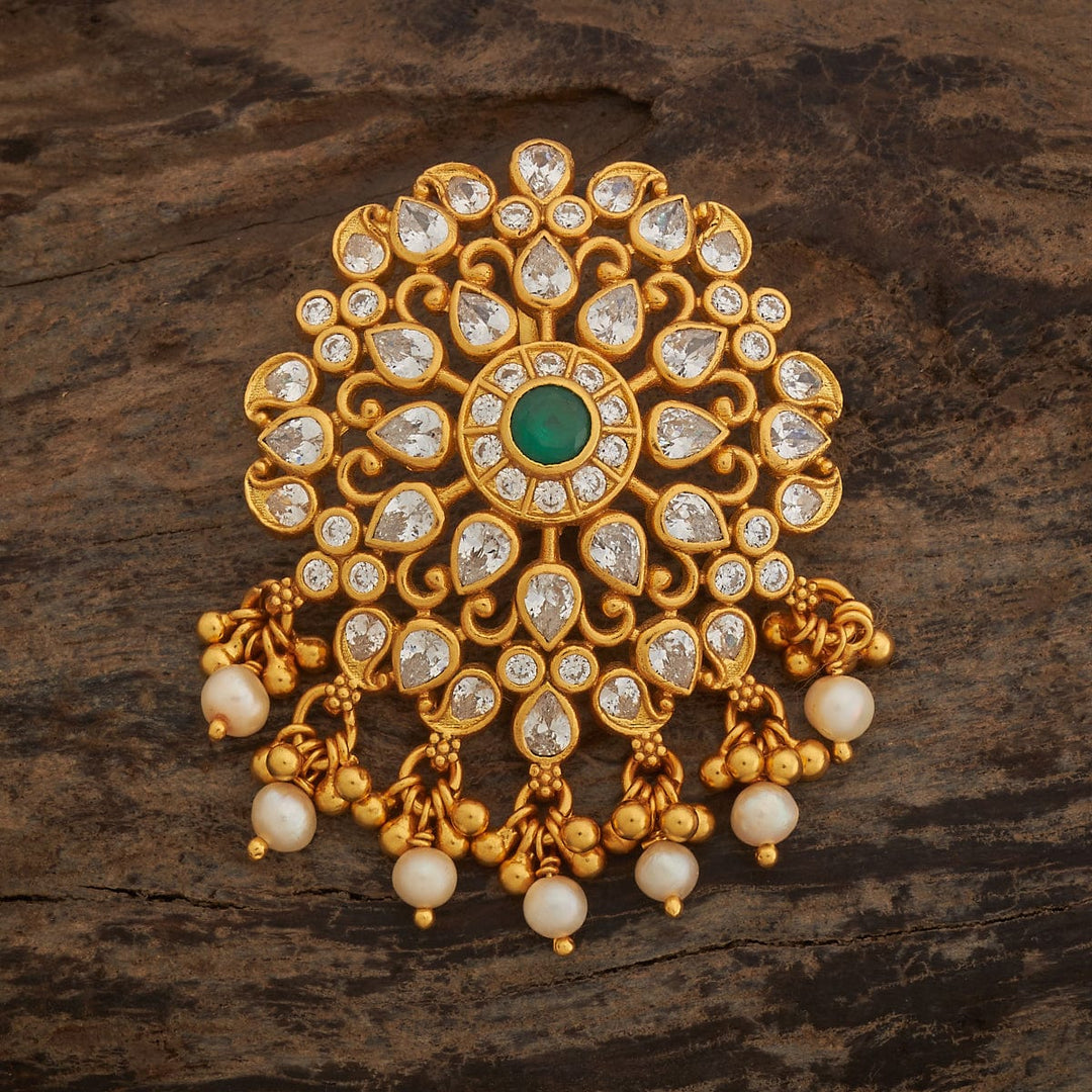Pure 92.5 silver Floral Design CZ Pendant with Gemstone and Dangling Beads