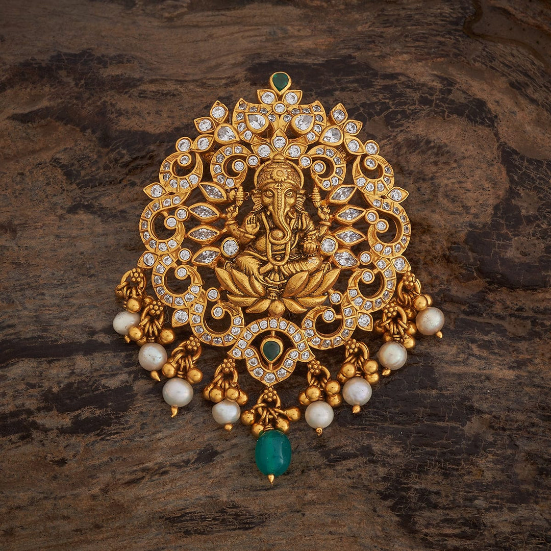 Pure 92.5 silver Ganapathi Pendant With CZ Stones And Dangling Beads and Pearls