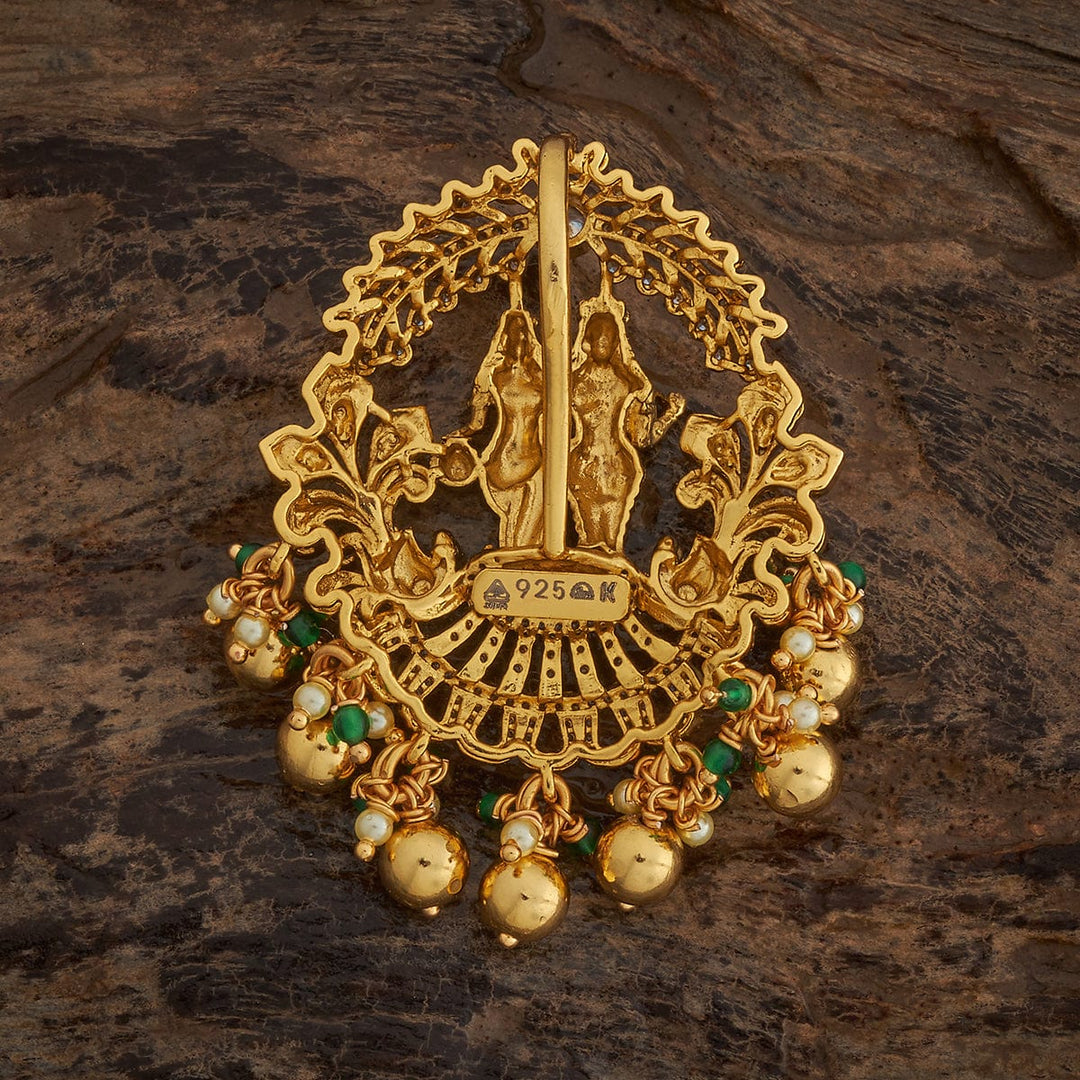 Pure 92.5 silver Gold Plated Divine Temple Pendant with Radha Krishna and Dangling Beads