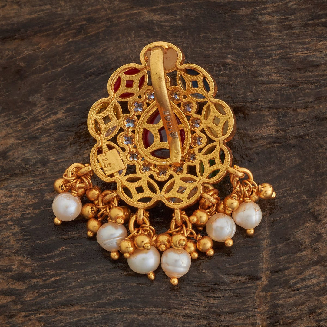 Pure 92.5 Silver Gold Plated CZ-Accented Navaratna Pendant Featuring Oval Gemstones and Pearls